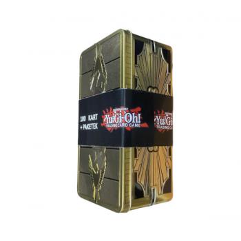 100 originalnih Yu-Gi-Oh! kart, zlati tin in booster (paketek)